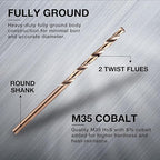 5/32 Inch Cobalt Drill Bits (13pcs), M35 High Speed Steel, 135 Degree Tip, Jobber Length Twist Drill Bit Set for Hard Metal, Stainless Steel, Cast Iron, Wood and Plastic, with Storage Case