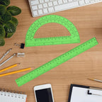 2 Packs 12 Inch Plastic Ruler and 6 Inch Plastic Protractor Set Clear Math Geometry Set Classroom Set Angle Detector School Supplies Classroom Ruler Home Office Drawings (Green)