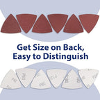 WORKPRO 150PCS Triangle Sanding Pads, 3-1/8 Inch Hook and Loop Fit for Oscillating Multi Tool, 40/60/80/120/180/240 Grit for Sanding, Grinding
