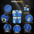 Class 2 Safety Vest with Zipper Front and multiple Pockets, High Visibility Vest, Meets ANSI/ISEA Standards