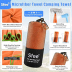 Sfee 2 Pack Microfiber Travel Towel, Quick Dry Camping Towel Large Beach Towel Super Absorbent Compact Lightweight Sports Gym Towels for Beach, Gym, Hiking, Pool, Backpacking, Bath, Yoga
