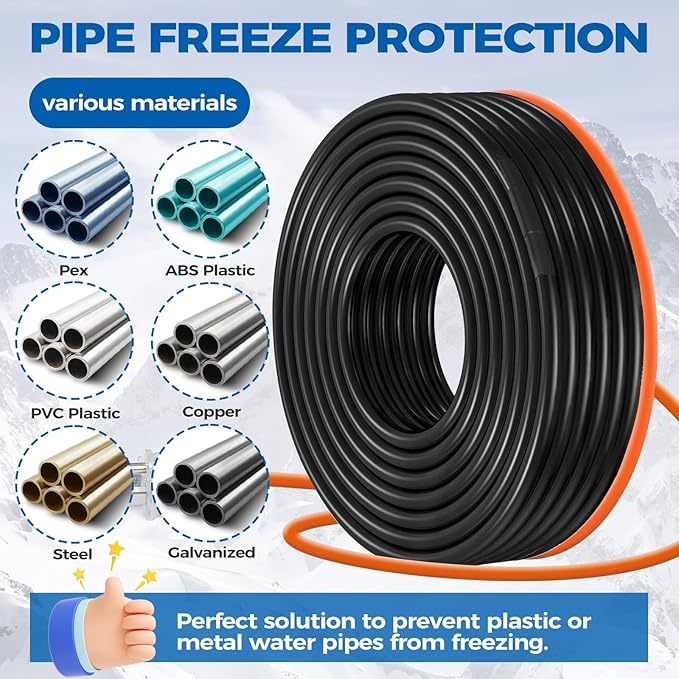 5W/FT 120V Pipe Heat Tape 80FT (3FT-200FT) - Freeze Protection Heating Cable for Metal/Plastic Water Pipes, Maintains Flow at -40°F