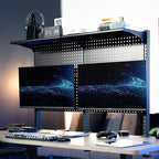 VIVO Steel Triple Clamp 47 x 31 inch Desk Pegboard System with 2 Monitor Mounts and Storage Shelf, Fits up to 32 inch Screens, Office Accessory Organizer, Black, PP-DK48SB