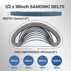 1/2 x 18 inch Zirconia Sanding Belts, 40Pcs 10 Each of 40/60/80/120 Assorted Grits, Belt Sander Sanding Belt for Knife Blade Sharpening, Metal Polishing, Derusting, Woodworking