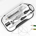 Math Geometry Kit Sets 10 Piece Student Supplies with Shatterproof Storage Box,Includes Rulers,Protractor,Compass,Eraser,Pencil Sharpener,Lead Refills,Pencil,for Drafting and Drawings（Black）