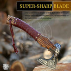 SHINY CRAFTS Viking Axe Mens Axes Hatchet with Leather Sheath - Real Tomahawk for him Valknut Axe Gift for Men Camping Hatchet with Premium Leather Sheath (SCA 07)