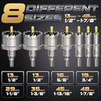 DAIMIT 14Pcs TCT Hole Saw Kit, 1/2"-1-57/64" Heavy-Duty Tungsten Carbide Hole Saws Kit for Metal, Stainless Steel, Iron, Wood, Plastic, with 3*Detachable Pilot Drill Bits and 3*L-Wrench