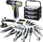 WORKPRO 43PCS Cordless Lithium-ion Drill Driver & Toolbox, 8V 2.0 Ah Power Drill Set with Household Hand Tool Kit, Battery Powered Screwdriver with Stackable Tool Box