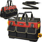 17 in Tool Bag For Men with Waterproof Molded Base, High Capacity Wide Mouth Tote, Construction Worker Electricians Tool Bags, Large Tool Bag Organizer for Men Women (Red)