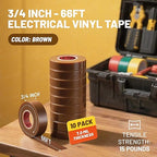 RED WOLF 10 Pack Brown Electrical Tape 3/4 Inch x 66 Ft Industrial Grade UL/CSA Listed 7 Mil Thick Flame Retardant High Temp Waterproof Electrical PVC Tape Electric Super Vinyl Rated 600V