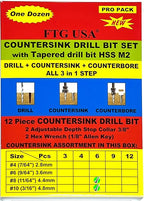 FTG USA Countersink Drill Bit Set for Wood with Tapered Drill Bit 6 Pc #8 (11/64"), 6 Pc #10 (3/16")