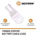 SELTERM 25pcs 4/0 AWG 5/16" Stud Marine Grade Tinned Copper Battery Cable Lugs, 0000 Gauge Ring Terminals, UL Wire Lugs Electrical Battery Cable Ends, Tinned Copper Lugs Battery Terminal Connectors