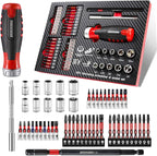 53Pieces Ratcheting Screwdriver Set, 12-in-1 1/4" Hex Shaft Magnetic Screwdriver Quick-Load Screwdriver Bits/Sockets and Adapter Multi-bit Screw Driver Repair Tool