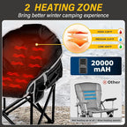 Oversized Heated Camping Chair, 3 Heat Levels Portable Heated Folding Chairs with 20,000mAh Power Bank, Camping Heated Chair for Adults Supports 440 lbs, Heavy Lawn Chair for Camping/Patio