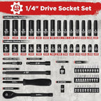 1/4" Ratchet Wrench Socket Set 65 Piece, Metric Shallow Socket (4-15mm) and Deep (4-15mm), with 72-Teeth Ratchet, Screwdriver Bit Set, Small Tool Kit for Home Use and Automotive Repair
