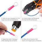 Wirefy 150 PCS Heat Shrink Ring Terminals #10 - a Resistant Ring Connectors - Eyelet Wire Connectors - Red 22-16 AWG
