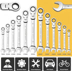 Ratcheting Wrench Set 16 Pcs, Multifuctional Combination Ended Spanner Kit Metric 6-22MM Chrome Vanadium Steel Flex-Head Ratchet Wrenches with Carrying Bag