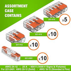 WAGO 221 Series 35pc Compact Splicing Wire Connectors | Includes (10x 221-2401), (10x 221-412), (10x 221-413), (5X 221-415) | WAGO Wire Connectors | 221 Straight Inline Splice | Electrical Lever Nuts