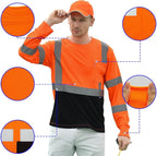AYKRM Safety T Shirt Reflective High Visibility hi vis Long Sleeve T Shirt (XS-6XL)