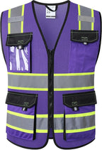 JKSafety Hi Vis Reflective Safety Vests for Men Women High Visibility Vest with Pockets Mesh Fabric Construction Safety Apparel Neon Vest for Work (220-PurpleB XL)