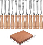 SELFIE CAT 12 Piece Wood Chisel Set for Woodworking Tools Wood Carving Tools with Wooden Case Wood Carving Kit for Beginners and Professionals