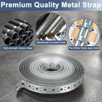 Galvanized Metal Strap 1-Inch x 50Feet, 23-Gauge Pipe Hanger Strap Metal Strapping with Holes Plumbers Strap DIY Cutting for Pipe Supports Hanging