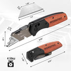 WORKPRO Folding Utility Knife, Razor Blade Knife with Axis Lock, Quick Change Box Cutter, EDC Wood Handle Foldable Pocket Cutter, Extra 10PC SK5 Blades Included