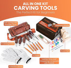 ROONA Wood Carving Kit, 25Pcs with Carving Knives, Chisel Set, Leather Strop, Sharpening Compound with Polisher, Gloves, Paint Set & Basswood Blocks – Whittling Knife Set with Rolling PU Leather Case