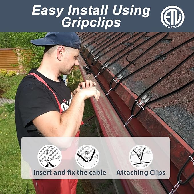 HEATIT 8JHSF1 Self Regulating Pre-Assembled Heating Cable with Spacer and Clips, Heat Tape for Roof Deicing and Pipe Freeze Protection,120V 8W/ft, 36FT