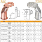 Tinned Copper Cable Lugs 10pcs 2/0 AWG-3/8 90 Degree Bent Battery Lugs,Heavy Duty Wire Lugs,Ring Terminal,00 Guage terminals,Battery Cable Ends/Terminal Connectors with 10pcs 3:1 Heat Shrink Tubing