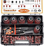 187-Piece Sanding Drum Kit for Drill & Drill Press – Includes 2inch Spindle Sander Sleeves (60/80/120/240 Grit), 4 Rubber Sanding Drums, 1/4-Inch Shank,Versatile Sander Accessory with Box