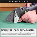 3.5" (93mm) 6-Hole 40 Grit Triangle Sanding Sheets - Fits Festool Rotex RO 90 Delta - Heavy-Duty Hook & Loop Film Disc Abrasives - Sandpaper for Detail Sanders - 25 Pack Box