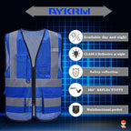 A-SAFETY High Visibility Mesh Safety Reflective Vest with Pockets and Zipper,Hi Viz Work Vest for Men Women (Blue Mesh 6XL-8XL)