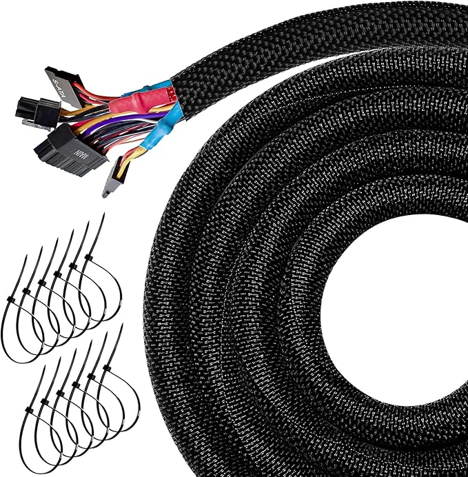 Cable Sleeve Split-Sleeving 20ft-3/4inch Cord Management Wire Protector, Wire Cover Heat Resistant Wiring Loom Harness Wire Organizer, Heavy Duty Auto Wrap Cord Protectors from Pets No Chew, Black