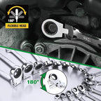 SK Flex-Head Ratcheting Wrench Set, Combination Wrench Set, 16-Piece, Metric 8 to 25mm, 72-Tooth, Premium CR-V Construction, with Rolling Pouch