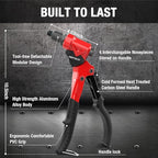 Rivet Gun Kit, Heavy Duty Pop Rivet Gun with 360 Degree swivel Head for Tight Space, 4 HSS Drill Bits, 200 Assorted Rivets & 4 Nosepieces in Organized Rugged Carrying Case NT200