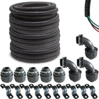 (1/2" Dia * 100 Feet) Yariwiz Black Special Extra Flexible Electrical Conduit Liquid Tight PVC Conduit Kit with 5 PCS Coupling, 5 PCS Elbow and 10 PCS Strap, Sealtight Seal Flex Liquidtight Wire