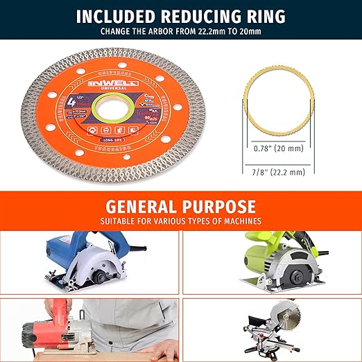 4.5 Inch Diamond Saw Blade, 2 Pack - Mesh Turbo Cutting Wheel for Tile, Porcelain, Ceramic, Granite, Marble - 10mm Segment, Super Thin 1.2mm, 7/8" Arbor with Flange - Dry or Wet Cutting