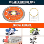 4.5 Inch Diamond Saw Blade, 2 Pack - Mesh Turbo Cutting Wheel for Tile, Porcelain, Ceramic, Granite, Marble - 10mm Segment, Super Thin 1.2mm, 7/8" Arbor with Flange - Dry or Wet Cutting