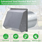 10 Inch Hooded Wall Vent Exhaust with Screen and Damper,Outdoor Wall Exhaust Vent Cover Cap for Kitchen Range Hood Outside Exterior Dryer Ventilation,Galvanized Steel,Gray