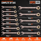 HORUSDY 12-Piece Metric Ratcheting Wrench Set | 8-19 mm | Ratchet Combination Wrenches Set with Organizer | 72-Teeth | Chrome Vanadium Steel