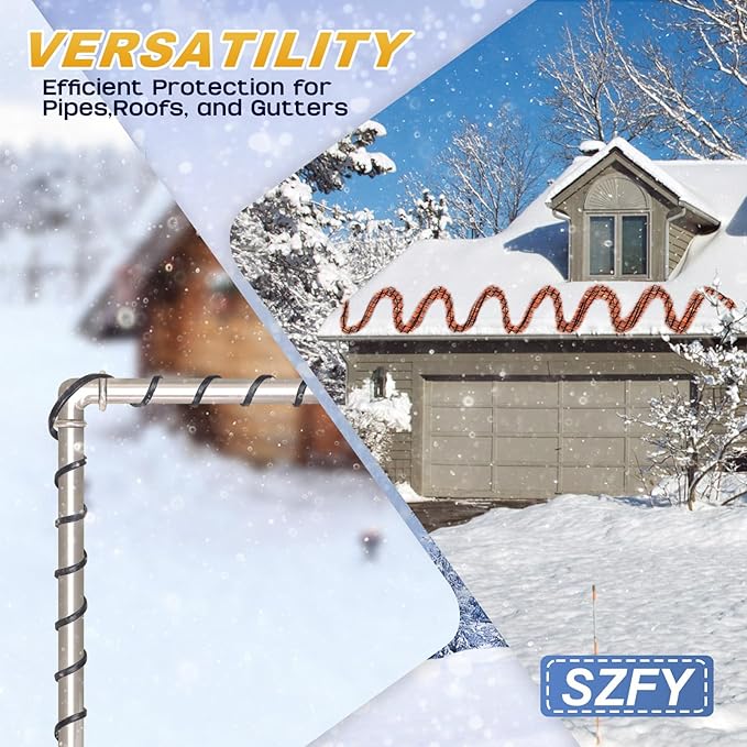 3FT~200FT Heat Tape for Water Pipes, -40°F Deicing Cable,Pipe Heat Cables for Roof,Gutter，Farm，Freeze Protetion Heating Wires, Heated Water Hose,Plumbing Fixtures,120V 5W/FT (24FT)