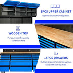 CT Copper Tailor 72-inch Rolling Tool Chest with Integrated Power Strip,15 Drawers and Wheels, Garage Workbench with Storage, 3 Upper Cabinets, Pegboard in Blue