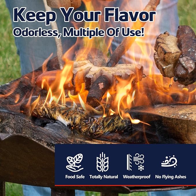 Fire Starter 216Pcs - Extra Long 12min Natural Fire Starters for Grill, Fireplace, Camping & Survival Kit | Waterproof, Odorless, Safe for BBQ/Pizza Oven/Chimney (Indoor & Outdoor)