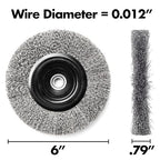 6 Inch Stainless Steel Wire Wheel for Bench Grinder with 1/2-Inch and 5/8-Inch Arbor, .012" Stainless Steel Wire