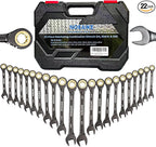 22-PCS Ratchet Wrenches Set,Anti-slip Teeth,Ratcheting Combination Wrench Sets Metric 6-18mm & SAE 1/4"-3/4" with Organizer Box,Black Nickel Electroplating