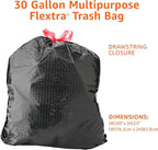 Amazon Basics 30 Gallon Flextra Strength Multipurpose Drawstring Trash Bags, 20% Post Consumer Recycled, 50 count