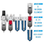NANPU 1/2" NPT Industrial Grade 4 Stage Air Drying System - Particulate Filter, Coalescing Filter, Double Desiccant Dryers & Air Regulator, Metal Bowl, Auto Drain, for Paint Spray＆ Plasma Cutter