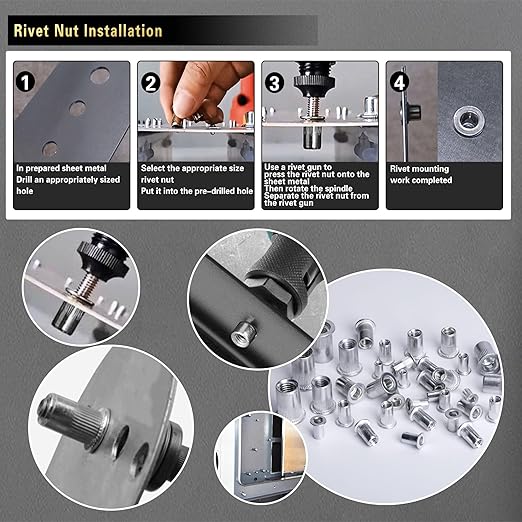 Pressure Rivet Nut Tool Kit, 430Pcs Metric Rivet Nut Combination (M8/M6/M5/M4/M3), Suitable for Furniture, Decoration, Automotive, Marine and Industrial Applications