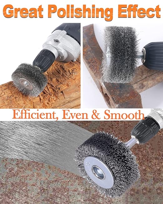 Rocaris 2 Pack Wire Wheel Brush Wire Wheel Brush for Drill Attachment, 3 Inch Heavy Duty Wire Brushes Removal Paint Rust & Corrosion, 0.0118" Carbon Steel Wire, 1/4in Shank, 20000RPM